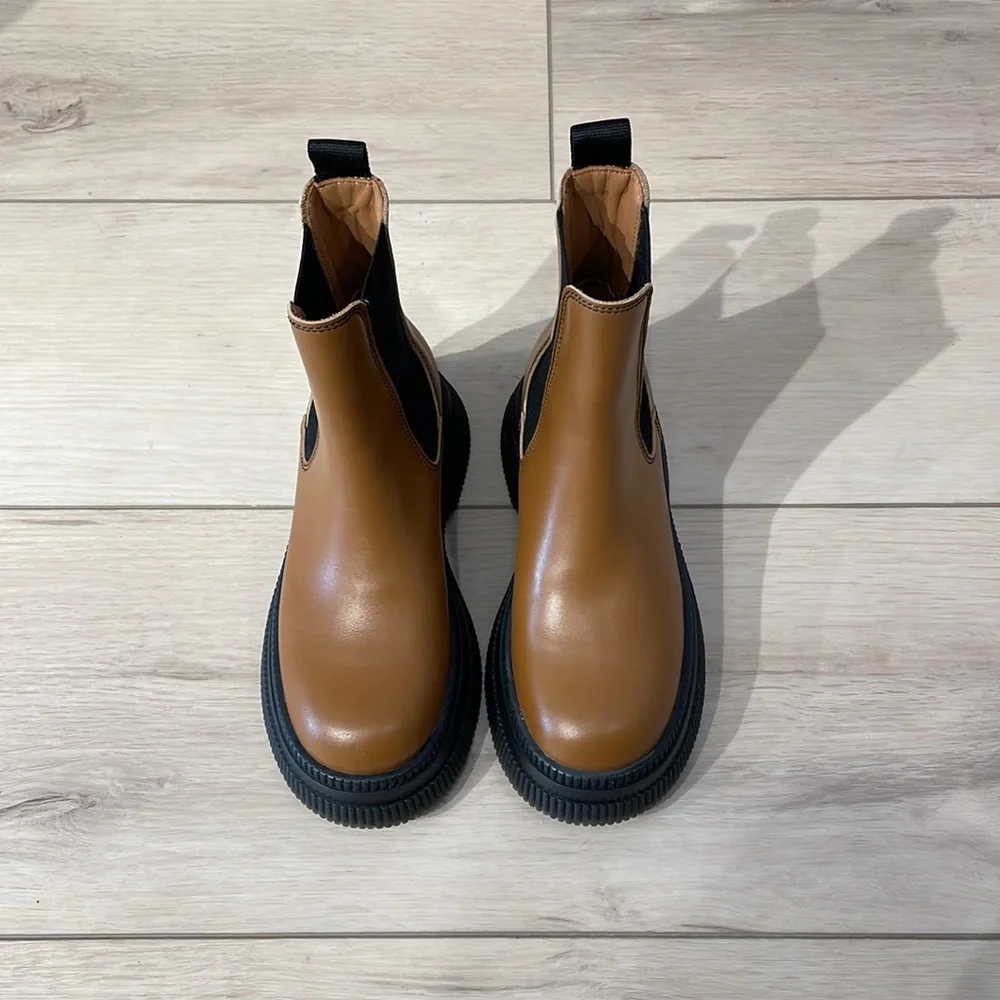 GANNI Creepers Camel Brown Chelsea Boot Size: 10